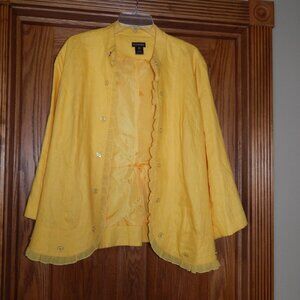 Women's Plus Size 1X Yellow 100% Linen Open Front Jacket Blazer by MULTIPLES